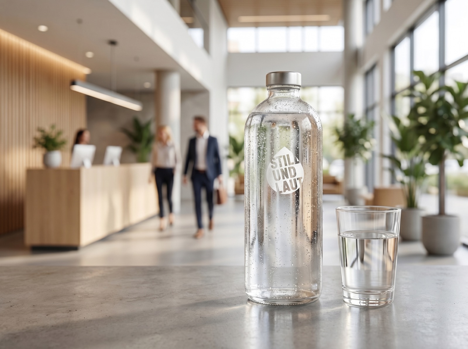 STILLUNDLAUT Tafelwasser im Empfang eines modernen Gewerbebetriebs