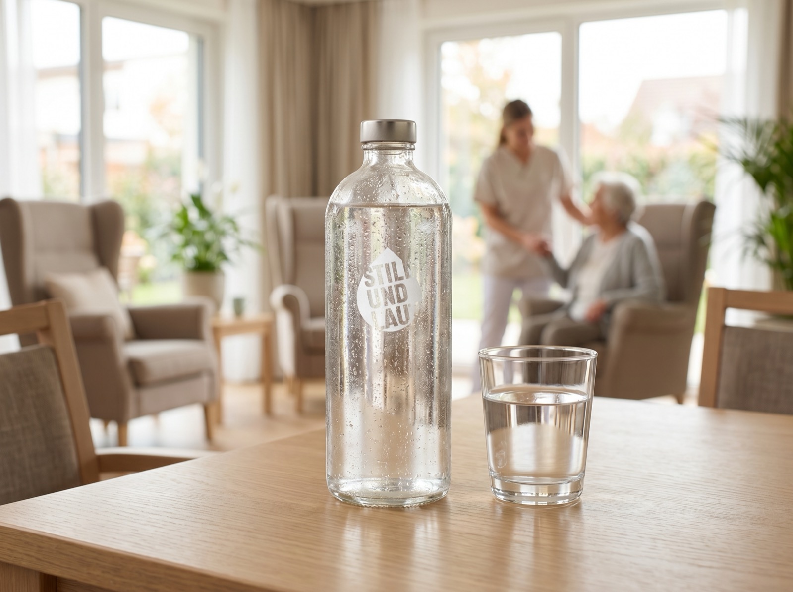 STILLUNDLAUT Tafelwasser im Aufenthaltsraum einer Pflegeeinrichtung
