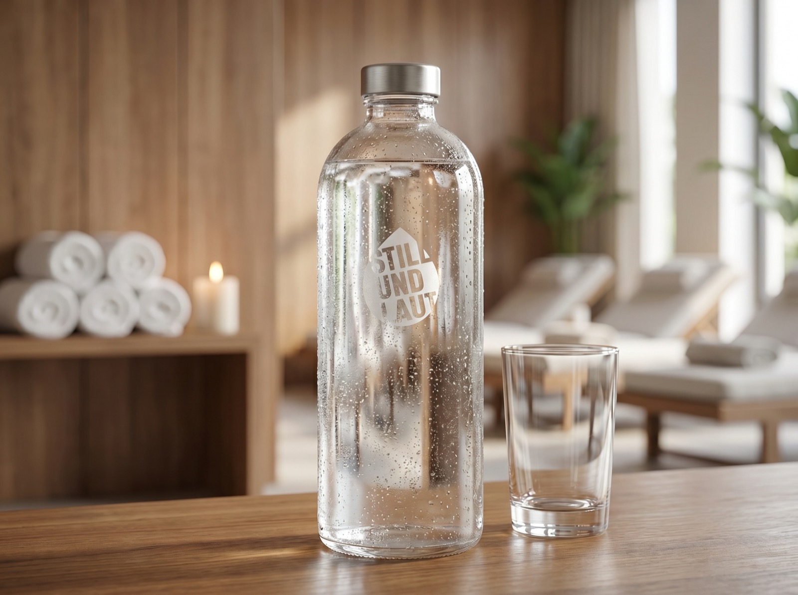 STILLUNDLAUT Tafelwasser in einer Spa- und Wellness-Lounge