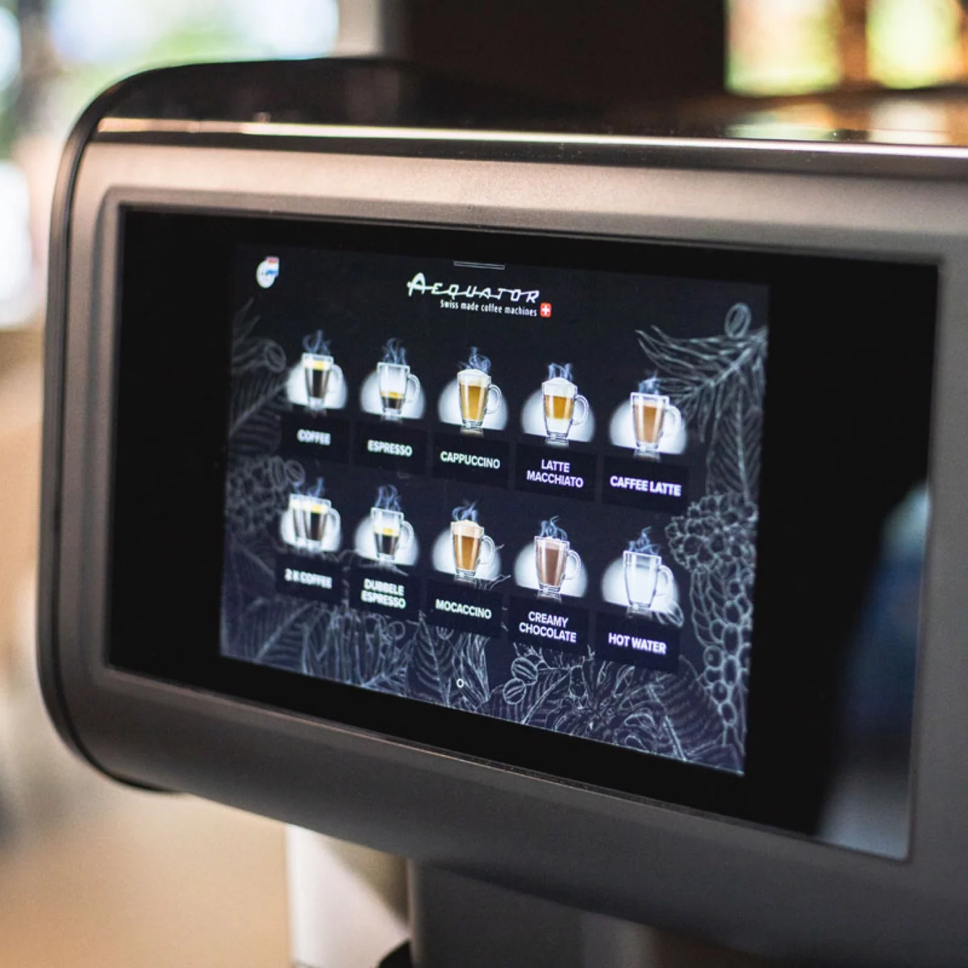 Touch-Display der Aequator Panama mit geführtem Getränkemenü